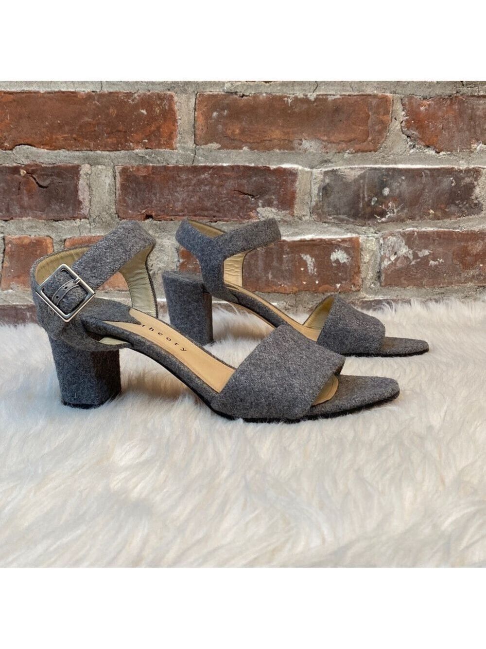 Theory Wool Block Heeled Sandals, Size 8